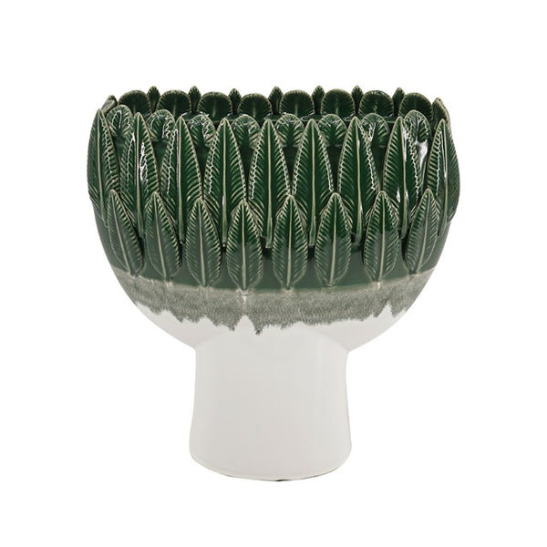 English Elm 12X5.1x13.2 Handcrafted Ceramic Vase Emerald Ombre Leaf Rim Sculptural Decor Accent W2078P569083