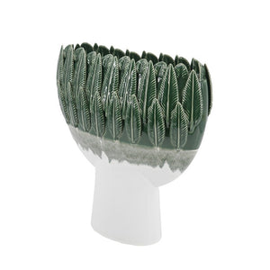 English Elm 12X5.1x13.2 Handcrafted Ceramic Vase Emerald Ombre Leaf Rim Sculptural Decor Accent W2078P569083