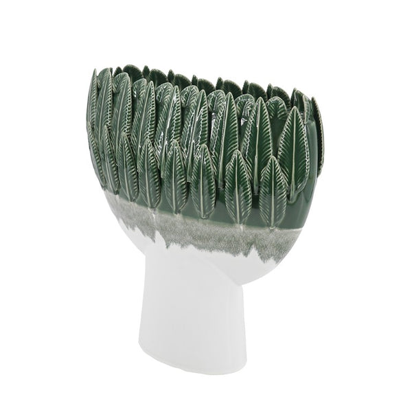 English Elm 12X5.1x13.2 Handcrafted Ceramic Vase Emerald Ombre Leaf Rim Sculptural Decor Accent W2078P569083
