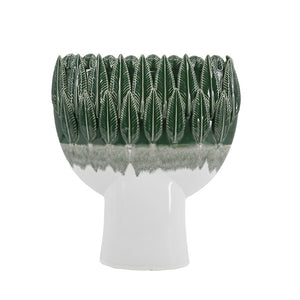 English Elm 12X5.1x13.2 Handcrafted Ceramic Vase Emerald Ombre Leaf Rim Sculptural Decor Accent W2078P569083