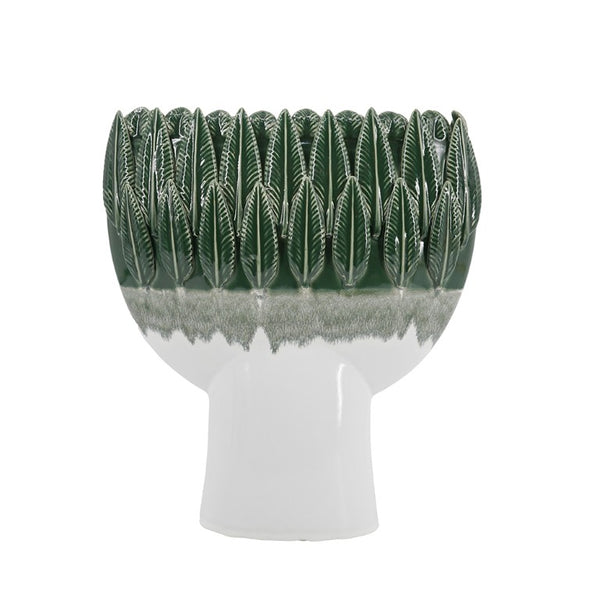 English Elm 12X5.1x13.2 Handcrafted Ceramic Vase Emerald Ombre Leaf Rim Sculptural Decor Accent W2078P569083