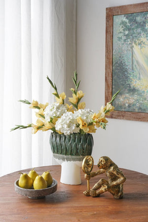 English Elm 12X5.1x13.2 Handcrafted Ceramic Vase Emerald Ombre Leaf Rim Sculptural Decor Accent W2078P569083