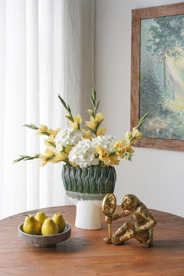 English Elm 12X5.1x13.2 Handcrafted Ceramic Vase Emerald Ombre Leaf Rim Sculptural Decor Accent W2078P569083
