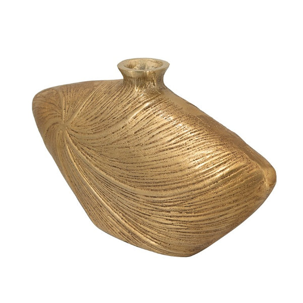 English Elm 16X4.5x8.8 Sculptural Aluminum Vase Embossed Metallic Gold Swirl Mantel Accent W2078P569089
