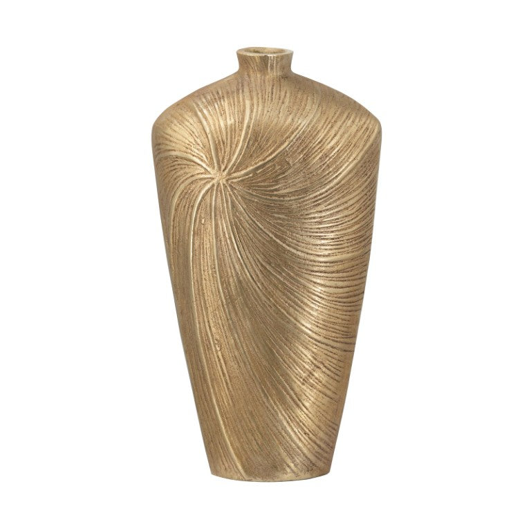 English Elm 9.5X5.2x18 Tall Tapered Aluminum Floor Vase Hand Embossed Gold Swirl Glam Accent W2078P569090