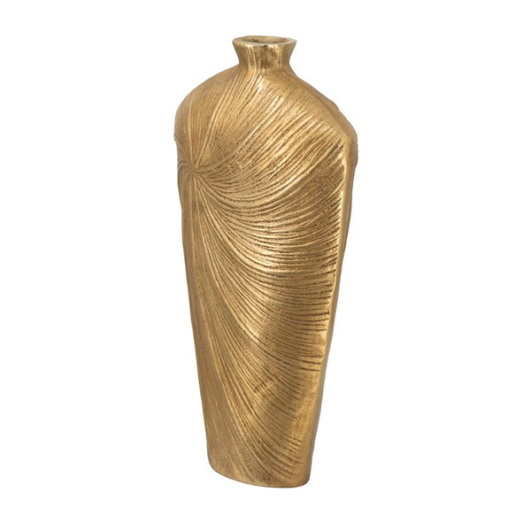 English Elm 9.5X5.2x18 Tall Tapered Aluminum Floor Vase Hand Embossed Gold Swirl Glam Accent W2078P569090