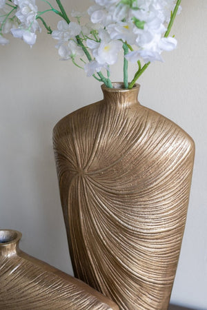 English Elm 9.5X5.2x18 Tall Tapered Aluminum Floor Vase Hand Embossed Gold Swirl Glam Accent W2078P569090