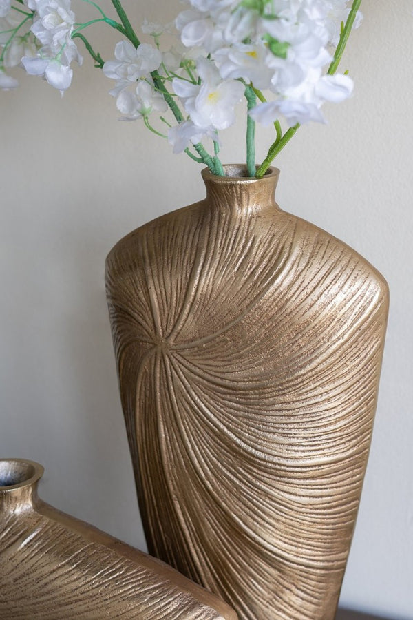 English Elm 9.5X5.2x18 Tall Tapered Aluminum Floor Vase Hand Embossed Gold Swirl Glam Accent W2078P569090