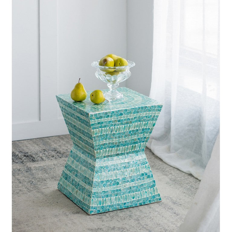 English Elm 14X14x18 Capiz Shell Inlay Pedestal Stool Luminous Coastal Accent for Living Spaces W2078P575632