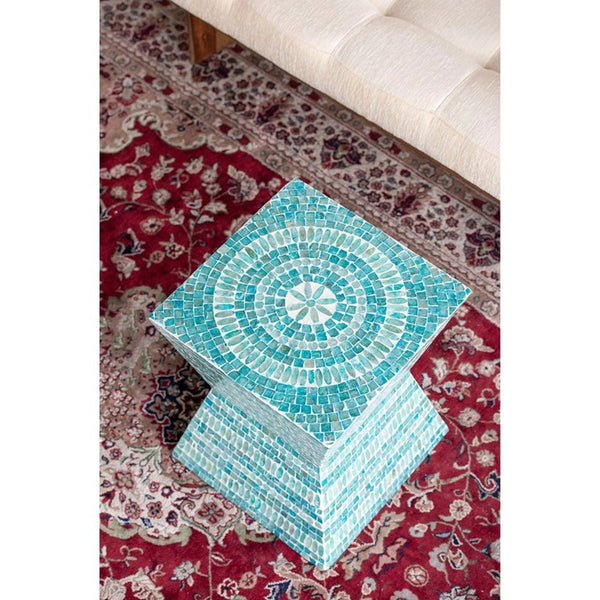 English Elm 14X14x18 Capiz Shell Inlay Pedestal Stool Luminous Coastal Accent for Living Spaces W2078P575632