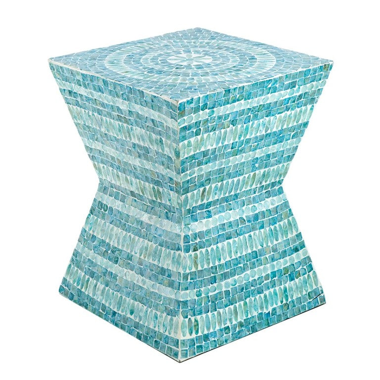 English Elm 14X14x18 Capiz Shell Inlay Pedestal Stool Luminous Coastal Accent for Living Spaces W2078P575632