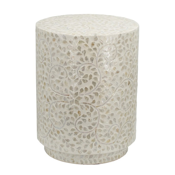English Elm 14X14x18 Capiz Shell Cylindrical Accent Stool Iridescent Coastal Boho Side Table W2078P575755