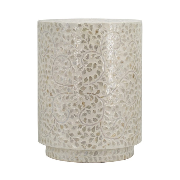 English Elm 14X14x18 Capiz Shell Cylindrical Accent Stool Iridescent Coastal Boho Side Table W2078P575755