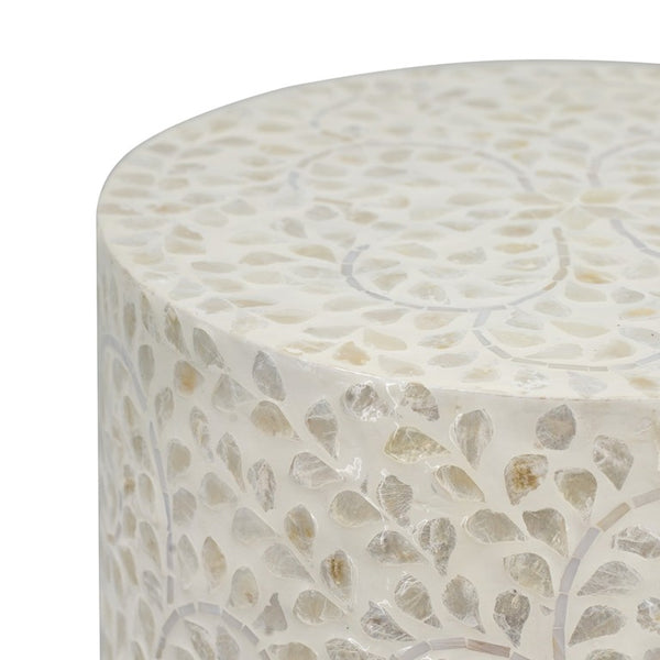 English Elm 14X14x18 Capiz Shell Cylindrical Accent Stool Iridescent Coastal Boho Side Table W2078P575755