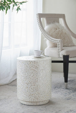 English Elm 14X14x18 Capiz Shell Cylindrical Accent Stool Iridescent Coastal Boho Side Table W2078P575755
