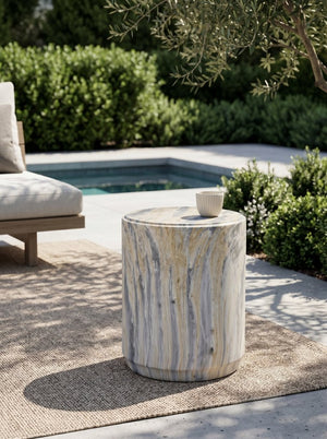 English Elm D14.5x18.5 Faux Marble Cylinder Pedestal Stool Sculptural Stone Look Accent Table W2078P585039