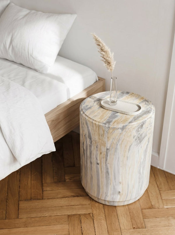 English Elm D14.5x18.5 Faux Marble Cylinder Pedestal Stool Sculptural Stone Look Accent Table W2078P585039