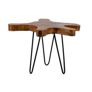 English Elm 23.5X19.5x15.5 Reclaimed Teak Live Edge Side Table with Black Hairpin Legs Rustic Modern W2078P585646