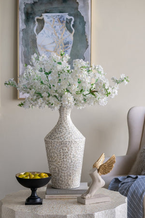 English Elm D11.8x24 Bamboo Paper Powder Floor Vase with Capiz Shell Floral Motif Coastal Boho Decor W2078P587492