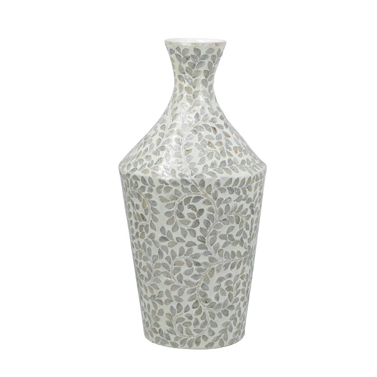 English Elm D11.8x24 Bamboo Paper Powder Floor Vase with Capiz Shell Floral Motif Coastal Boho Decor W2078P587492