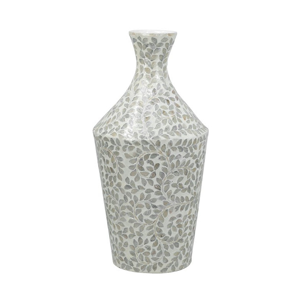 English Elm D11.8x24 Bamboo Paper Powder Floor Vase with Capiz Shell Floral Motif Coastal Boho Decor W2078P587492
