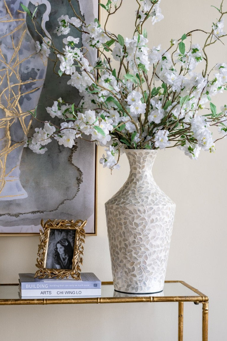 English Elm D9.8x19.7 Capiz Shell Floor Vase Bamboo Powder Sculptural Floral Coastal Decor W2078P587493