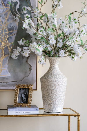 English Elm D9.8x19.7 Capiz Shell Floor Vase Bamboo Powder Sculptural Floral Coastal Decor W2078P587493