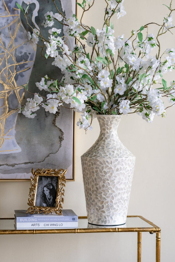 English Elm D9.8x19.7 Capiz Shell Floor Vase Bamboo Powder Sculptural Floral Coastal Decor W2078P587493