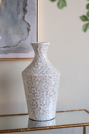English Elm D9.8x19.7 Capiz Shell Floor Vase Bamboo Powder Sculptural Floral Coastal Decor W2078P587493