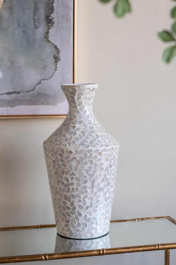 English Elm D9.8x19.7 Capiz Shell Floor Vase Bamboo Powder Sculptural Floral Coastal Decor W2078P587493