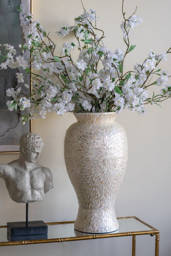 English Elm D13.4x24 Bamboo Floor Vase Iridescent Capiz Shell Coastal Sculptural Accent Piece W2078P587494