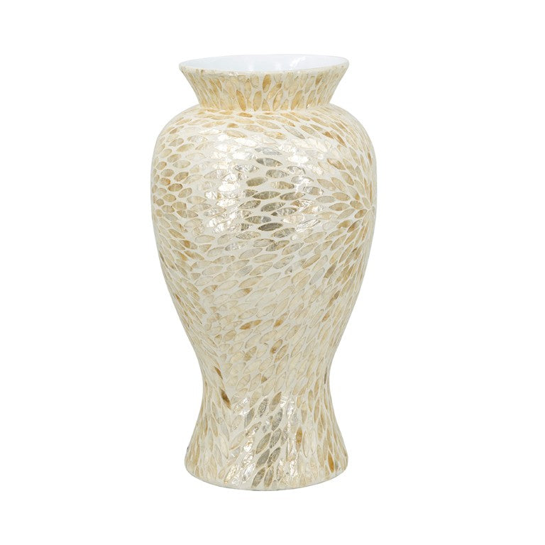 English Elm D11x19.7 Bamboo Floor Vase with Layered Capiz Shell Mosaic Coastal Sculptural Accent W2078P587495