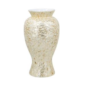 English Elm D11x19.7 Bamboo Floor Vase with Layered Capiz Shell Mosaic Coastal Sculptural Accent W2078P587495