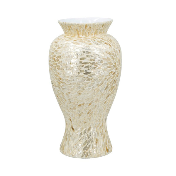 English Elm D11x19.7 Bamboo Floor Vase with Layered Capiz Shell Mosaic Coastal Sculptural Accent W2078P587495