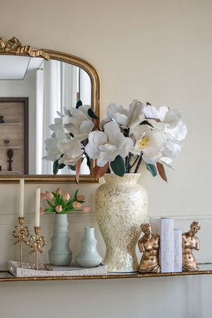 English Elm D11x19.7 Bamboo Floor Vase with Layered Capiz Shell Mosaic Coastal Sculptural Accent W2078P587495