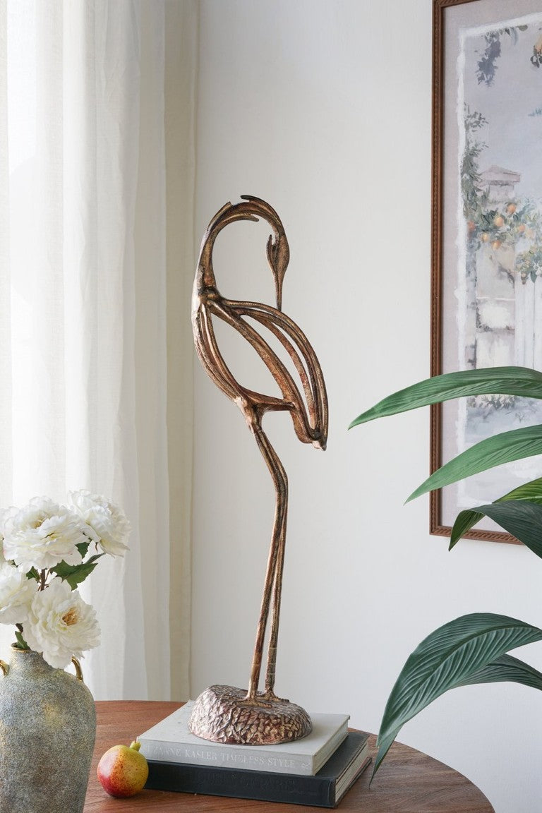 English Elm 9.8 Inch Cast Aluminum Heron Bird Sculpture Antique Bronze Wire Framework Floor Art W2078P591035