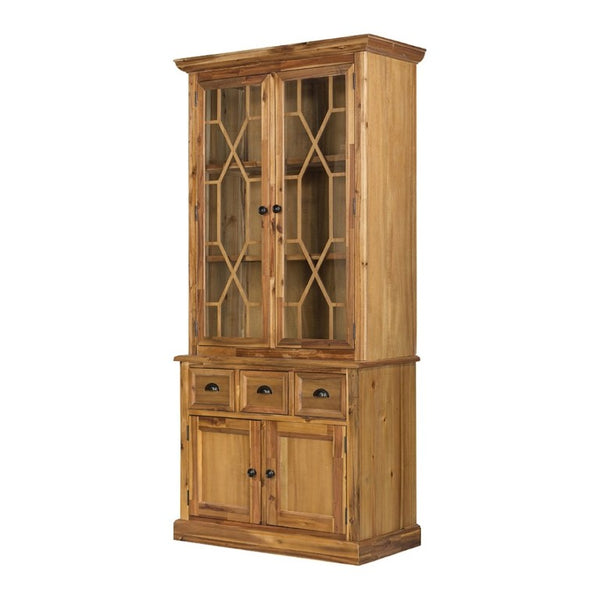 English Elm 39.4X18x83 Farmhouse Acacia Wood Tall Cabinet with Glass Panels for Entryway Storage W2078S00009
