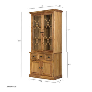 English Elm 39.4X18x83 Farmhouse Acacia Wood Tall Cabinet with Glass Panels for Entryway Storage W2078S00009