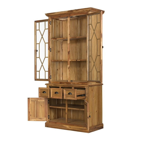 English Elm 39.4X18x83 Farmhouse Acacia Wood Tall Cabinet with Glass Panels for Entryway Storage W2078S00009