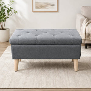 English Elm 32" Upholstered Storage Ottoman Bench with Tray Lid for Bedroom or Living Room W2082P503696