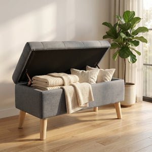 English Elm 32" Upholstered Storage Ottoman Bench with Tray Lid for Bedroom or Living Room W2082P503696