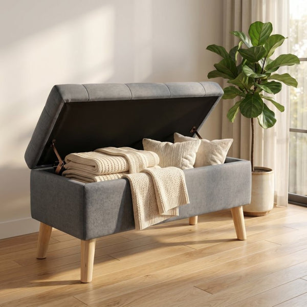 English Elm 32" Upholstered Storage Ottoman Bench with Tray Lid for Bedroom or Living Room W2082P503696