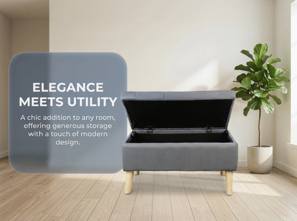 English Elm 32" Upholstered Storage Ottoman Bench with Tray Lid for Bedroom or Living Room W2082P503696