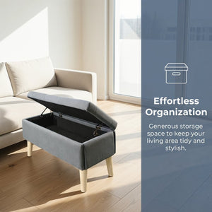 English Elm 32" Upholstered Storage Ottoman Bench with Tray Lid for Bedroom or Living Room W2082P503696