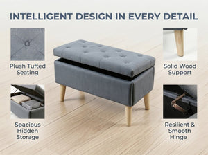English Elm 32" Upholstered Storage Ottoman Bench with Tray Lid for Bedroom or Living Room W2082P503696