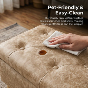 English Elm 32" Upholstered Storage Ottoman Bench with Removable Tray Lid for Bedroom or Living Room Brown W2082P503896