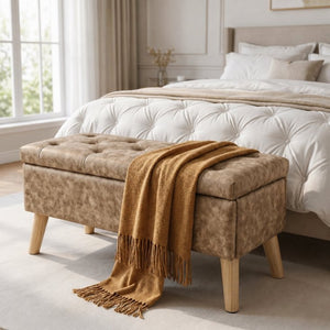 English Elm 32" Upholstered Storage Ottoman Bench with Removable Tray Lid for Bedroom or Living Room Brown W2082P503896