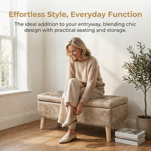 English Elm 32" Upholstered Storage Ottoman Bench with Removable Tray Lid for Bedroom or Living Room Brown W2082P503896