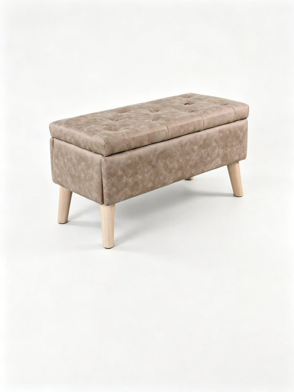 English Elm 32" Upholstered Storage Ottoman Bench with Removable Tray Lid for Bedroom or Living Room Brown W2082P503896