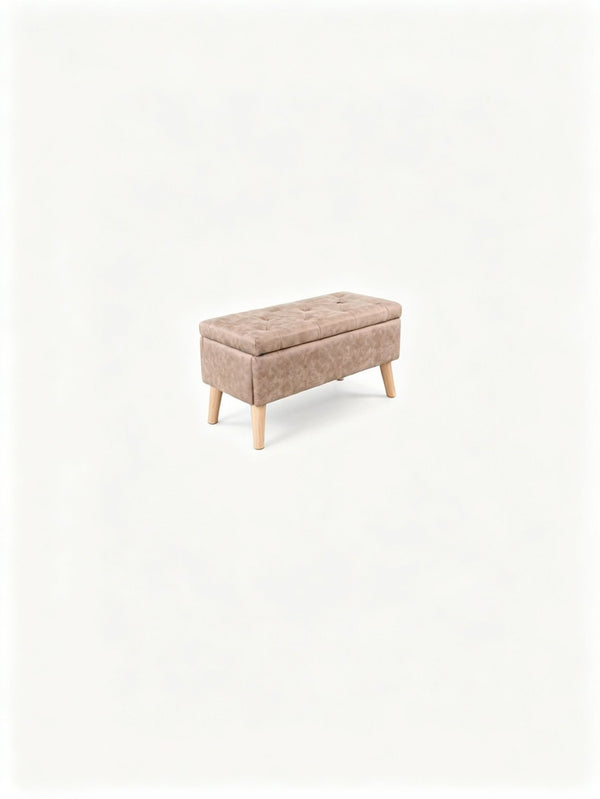 English Elm 32" Upholstered Storage Ottoman Bench with Removable Tray Lid for Bedroom or Living Room Brown W2082P503896